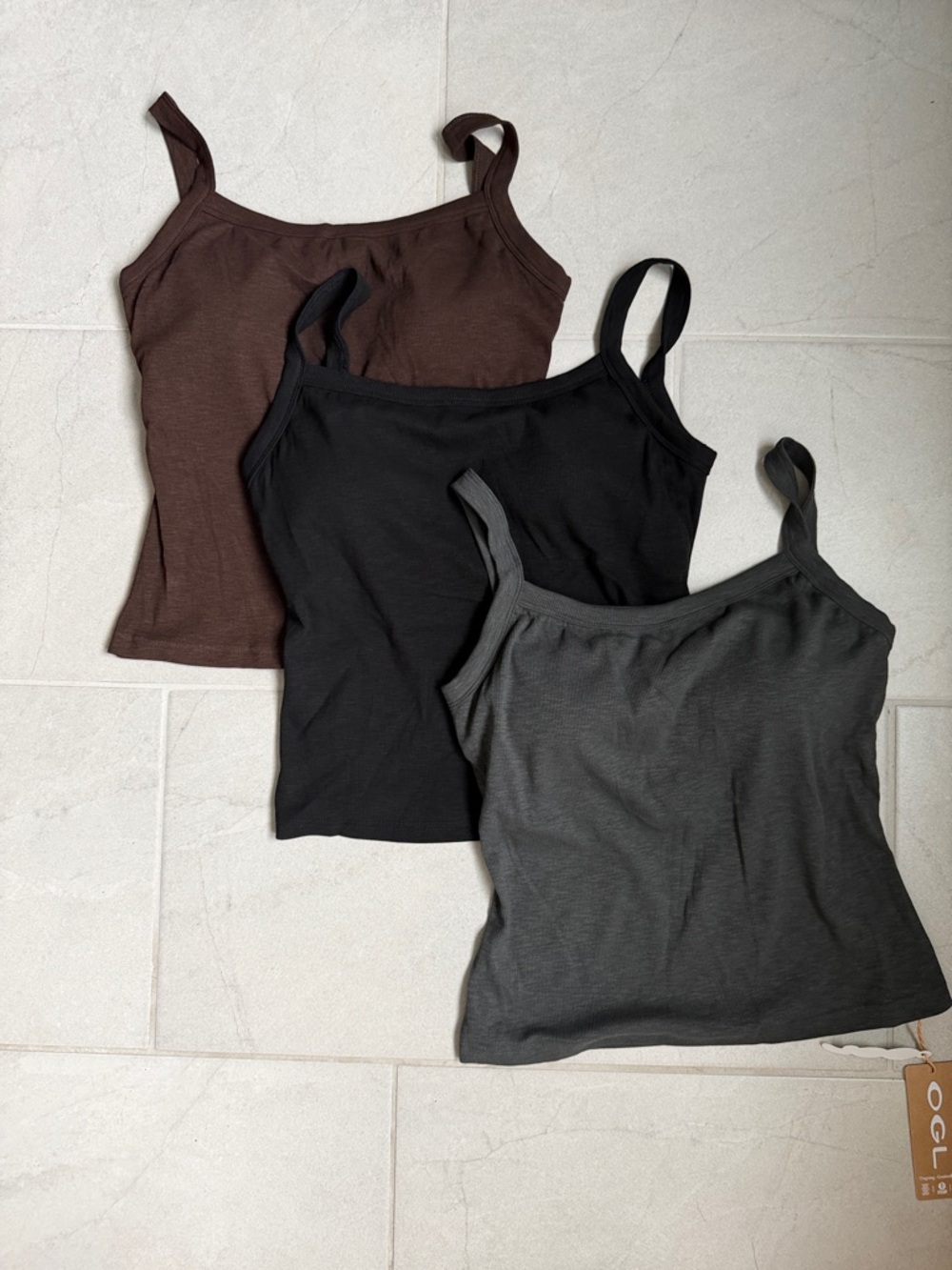 OGL Women’s Set of 3 Tank Set - Brown, Black, Gray with built in support - Large